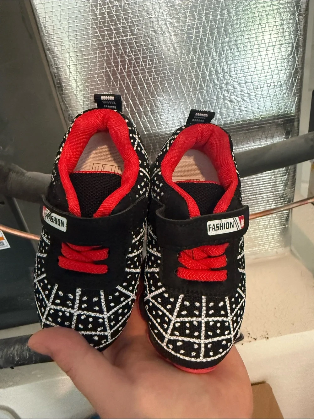 Kids Black & Red Athletic Sneakers with Geometric Pattern